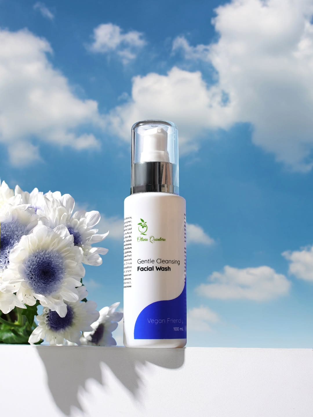 Gentle Cleansing Facial Wash with white flowers and blue sky